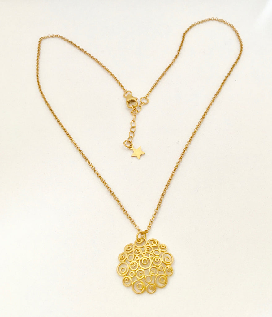 Circles Round Disc Necklace Pendant - Gold Plate