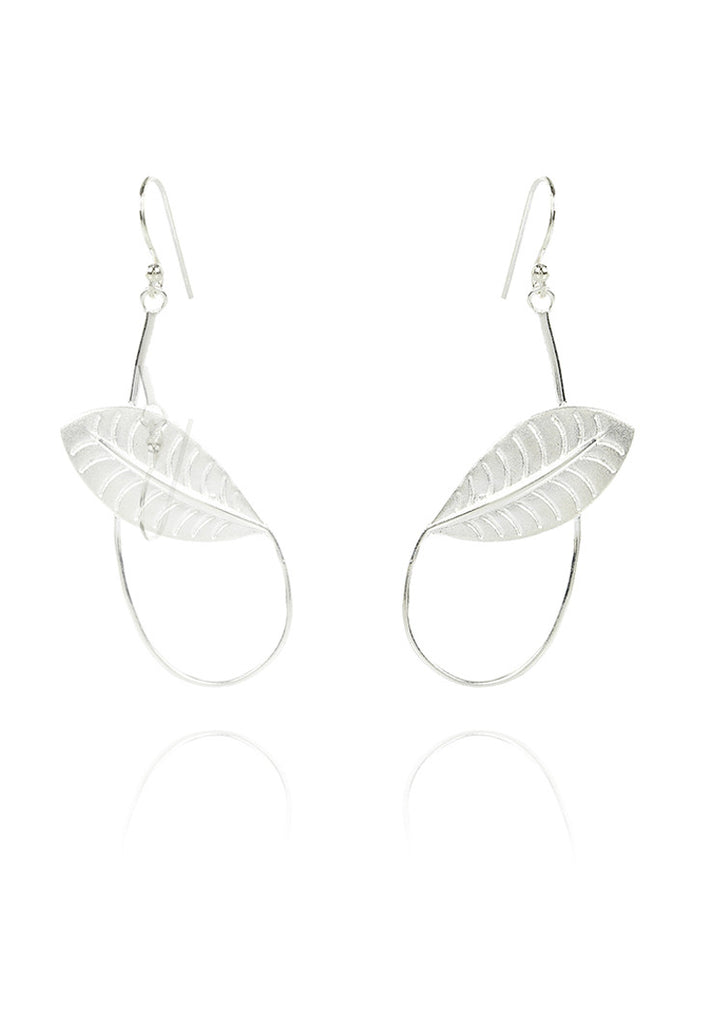 Long Twisted Rabbit Ear Leaf Earring in Silver