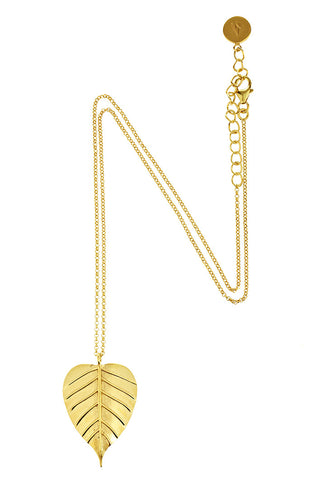 Banyan Tree Leaf Necklace in Gold Plate