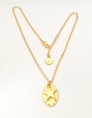 Oval discette with planetary star Necklace - Gold Plated