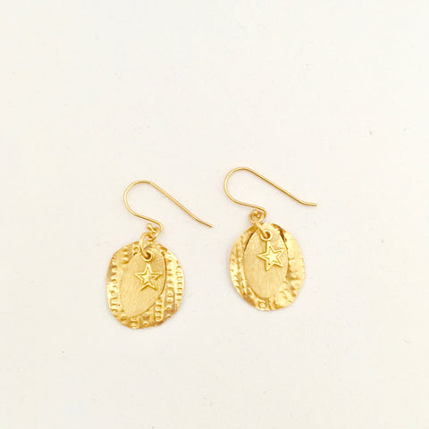 Petal, disc, star charm Earring - Gold Plated