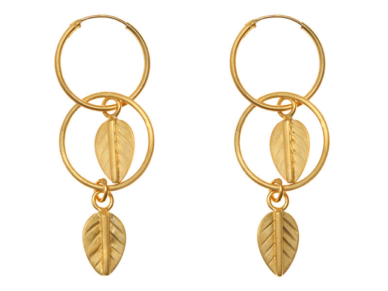Gold Plated Double Hoop Leaf Earrings EXCLUSIVE TO VINNIE DAY.COM