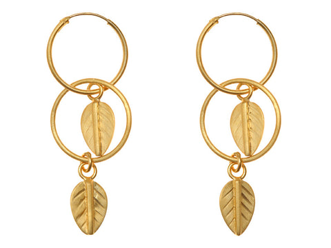 Gold Plated Double Hoop Leaf Earrings EXCLUSIVE TO VINNIE DAY.COM
